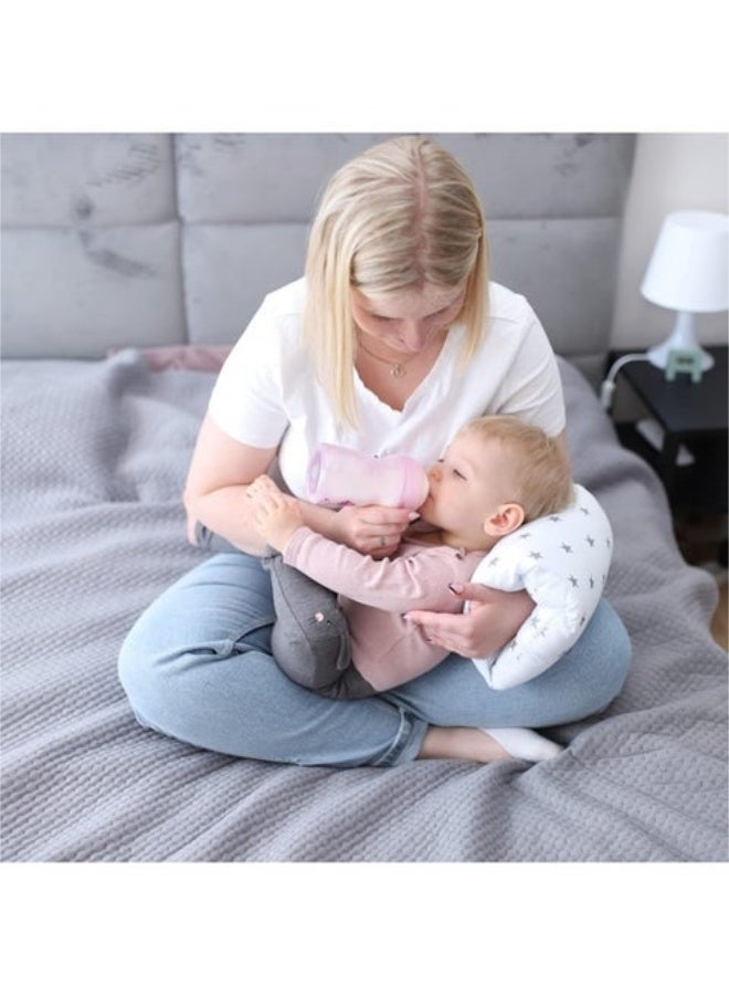 وسادة رضاعة صغيرة بقطر 20 سم - وسادة ذراع قطنية صغيرة للرضاعة الطبيعية وزجاجات التغذية أثناء التنقل بنجوم بيضاء - Image 3